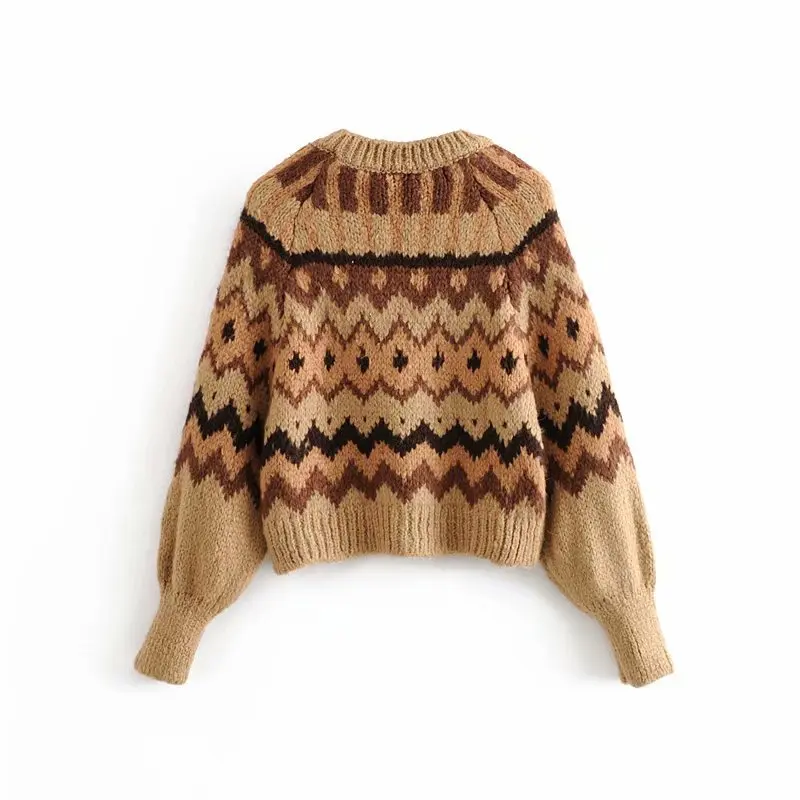 Женский Повседневный свитер с круглым вырезом и принтом, зима, длинный рукав, Модный пуловер, топы для женщин, винтажный элегантный джемпер, Pull Femme Hiver
