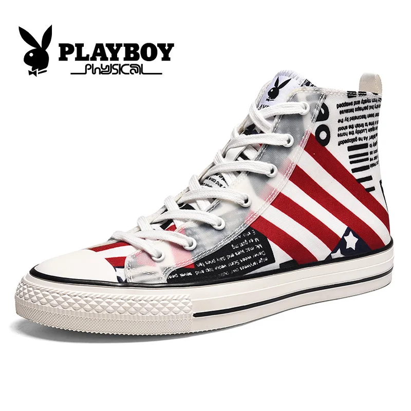 PLAYBOY/Новинка; мужская повседневная обувь для скейтбординга; высокие кроссовки; спортивная обувь; дышащая прогулочная обувь; Уличная обувь; chaussure homme - Цвет: Белый