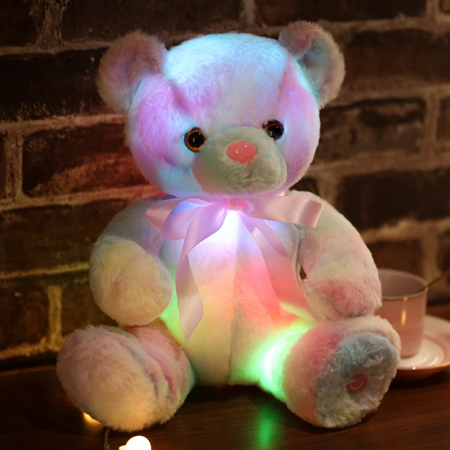 New 28cm Glowing Teddy Bear Plush Toys Colorful Luminous Light Up Stuffed Animal Soft Doll LED Pillow Christmas Gift for Kids 4