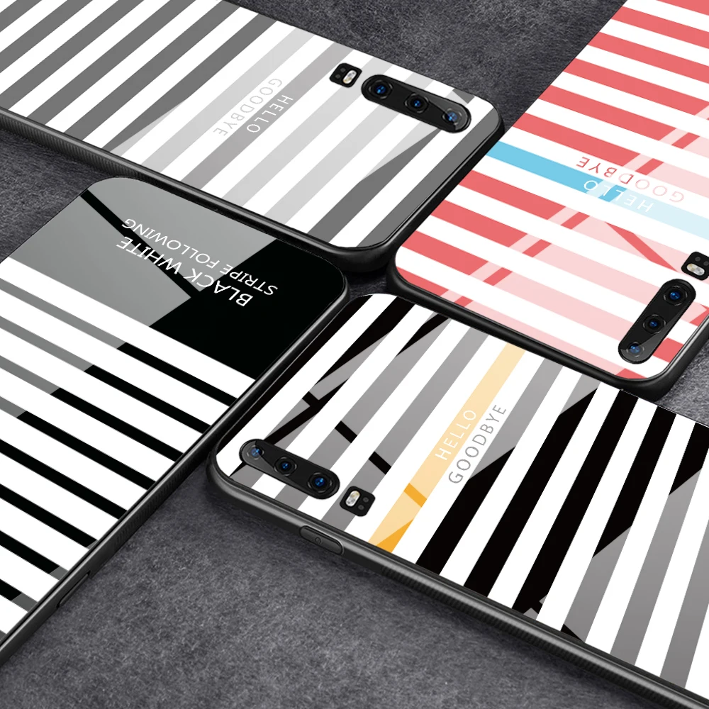 Чехол из закаленного стекла для huawei P30 P20 mate 20 Lite классический черно-белый полосатый чехол для телефона для Nova 3 Honor 9 10 Lite 8x
