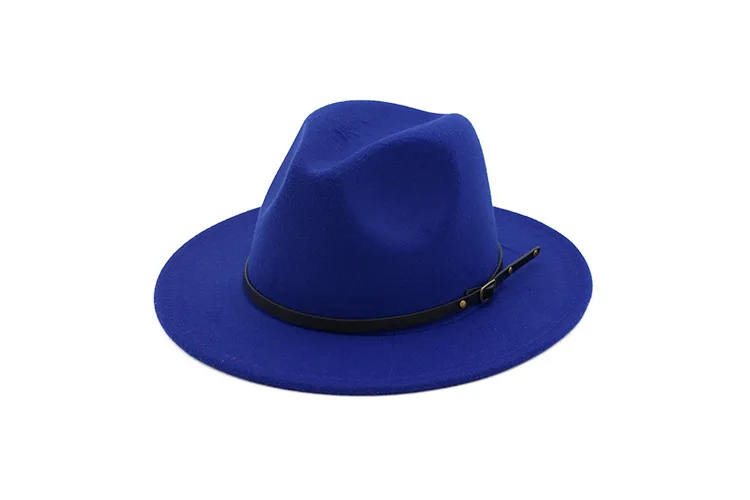 Новая модная дизайнерская женская теплая Зимняя шерстяная шляпа с поясом Fedora, ковбойская шляпа с широкими полями AD0778 - Цвет: Royal Blue