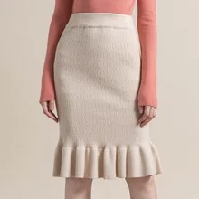 Трикотажная юбка-Русалка для офисных леди, Женская юбка миди с высокой талией, однотонные вечерние юбки с рюшами, женские юбки, осень