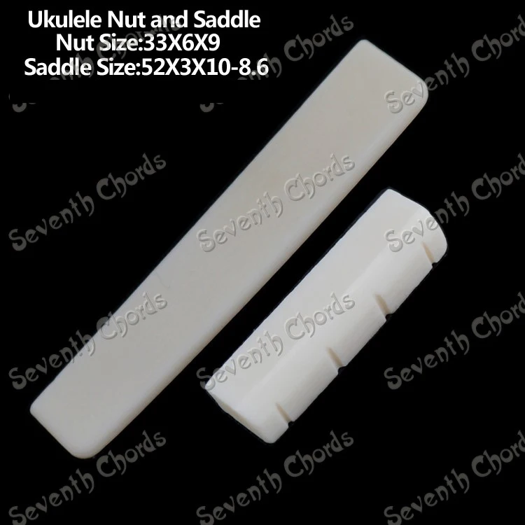

2 Pcs Bone 4 String Ukulele Guitar Nut or Bridge Saddle (Nut Size 33 x 6 x 9mm) - (Saddle Size 52 x 3 x 10-8.6mm)