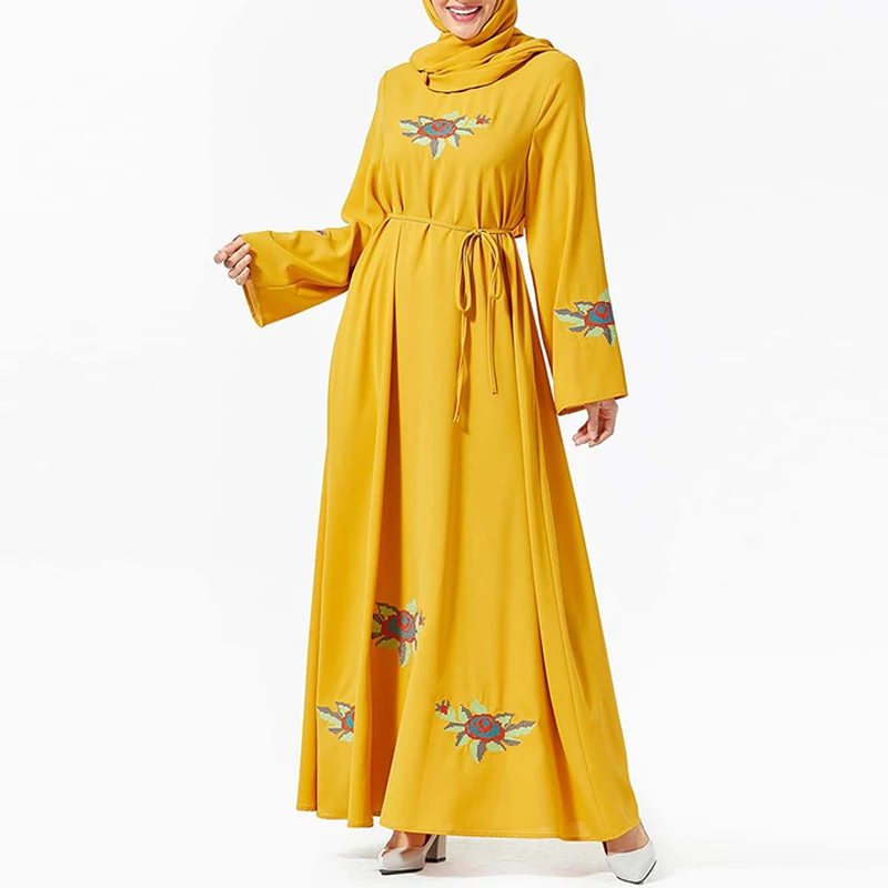 yellow dress Красный абаи Кафтан Дубай размера плюс хиджаб мусульманское платье Абая для женщин халат кафтан мусульманская одежда турецкие платья Омани Kleding - Цвет: yellow dress