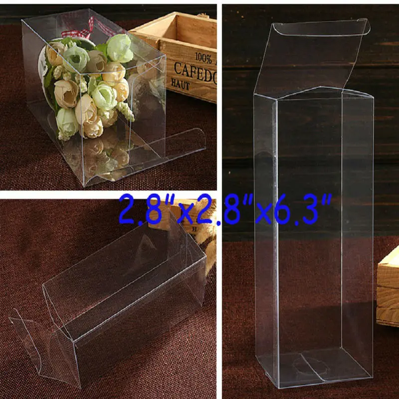 

50 PCS 7x7x16cm Clear Plastic PVC Boxes for Party Favor Wedding Retail Products Packaging Shose Toy Close Display Box
