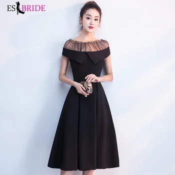 

Cocktail Dresses 2019 Black Classic Short Sleeves O Neck Party Gowns ES3005-1 Cheap Above Knee OL Bodycon Dress