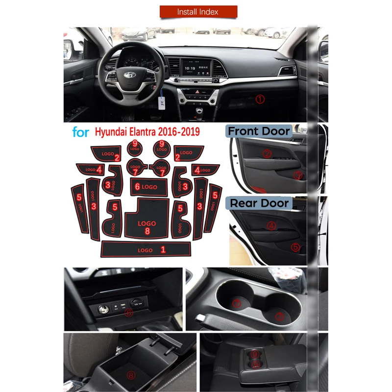 Противоскользящие резиновые ворота слот чашки коврик для hyundai Elantra AD Avante Super Elantra Sport Coaster автомобильные аксессуары