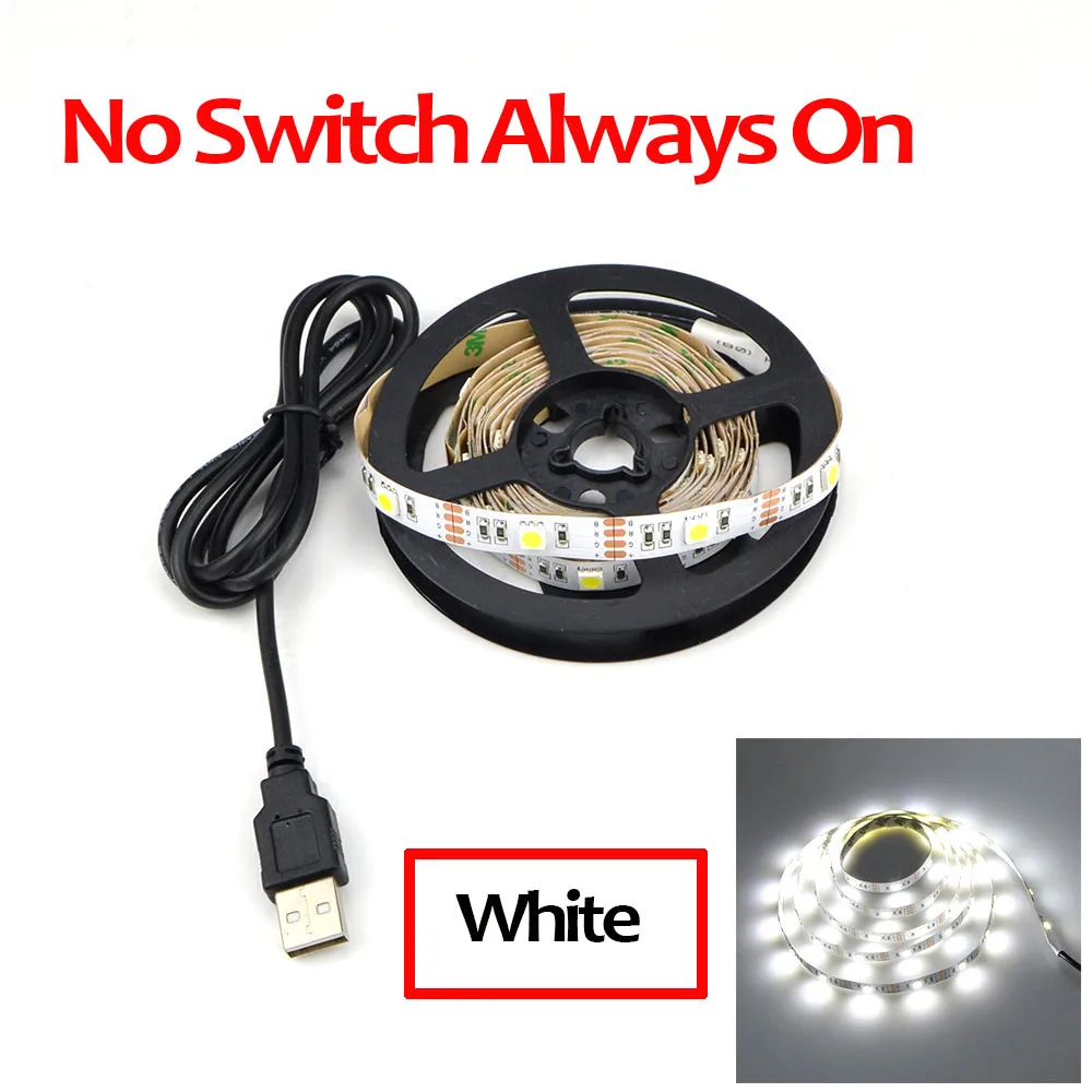 No Switch White Светодиодный светильник-зеркало, лампа для макияжа, 1 м, 2 м, 3 м, 4 м, 5 м, лента с питанием от USB, 5 В, светильник для спальни, ванной комнаты, ing - Испускаемый цвет: No Switch White