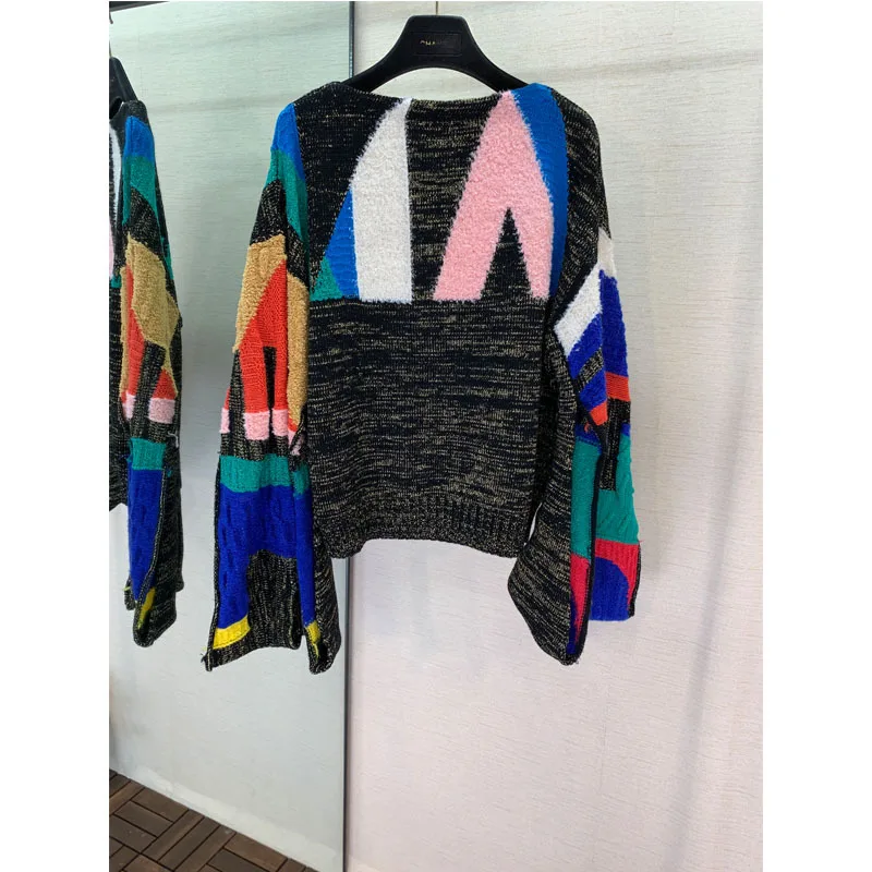 

Coco 2019 runway sweater clothing high-end quality irregular sleeve temperament Joker black sweater wool blend