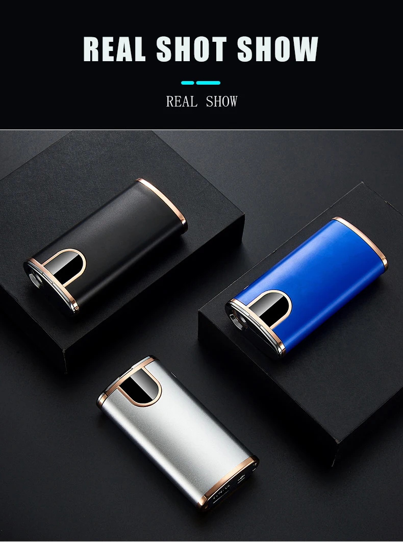 Lighter Rechargeable Windproof Cigarette Dual USB Electric Lighter Flameless Electronic Gadgets LED Spotlight Portable Charger