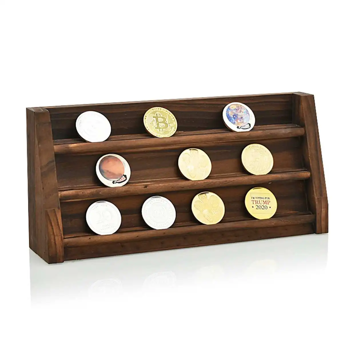 2 Styles Coin Display Stand Coin Case Collector Wooden Coin Storage Shelves Collectible Coins Holder Display Album Coin Case