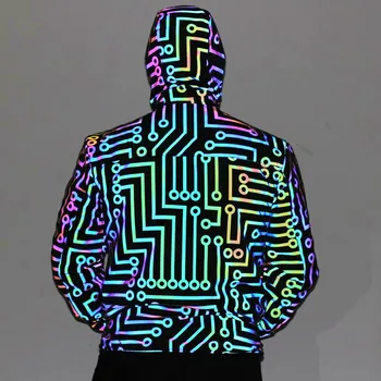 

2020 Men's Circuit Geometric Pattern Rainbow-Colored Reflective Jacket Adolescent Hip-Hop Robot Colorful Reflective Jacket