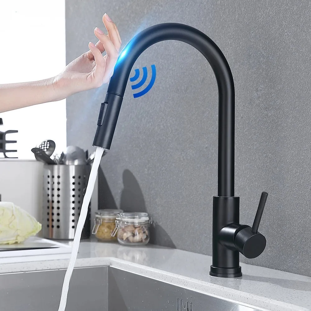 Sacar Sensor negro grifos de cocina de acero inoxidable de acero de inducción mixto grifo táctil Control lavabo grifo