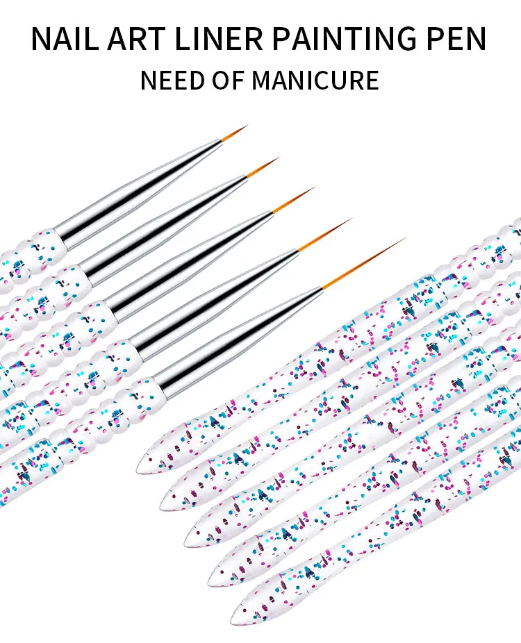 5Pcs/Set Nail Art Liner Lines Fin Brush Painting Drawing Pen Acrylic Handle UV Gel DIY Design 7/9/11/15/20mm Manicure Tools