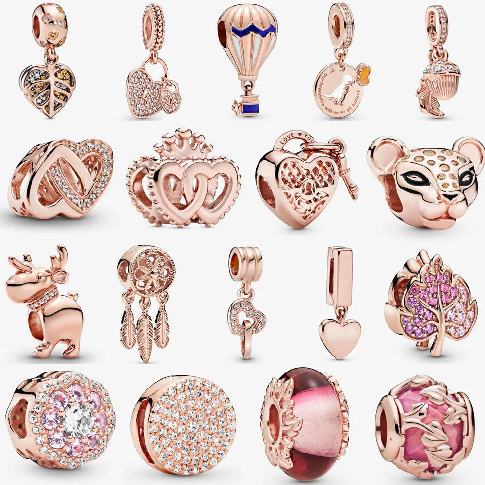 

Authentic 925 Sterling Silver Bead Rose Gold United Regal Hearts Bead Charm Fit Women Pandora Bracelet & Necklace Diy Jewelry