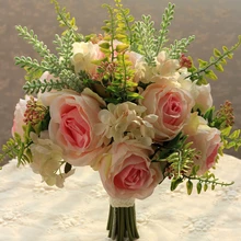 Розовая роза Свадебный букет шелковые свадебные цветы искусственные цветы букет невесты настоящие на ощупь цветы фотостудия реквизит