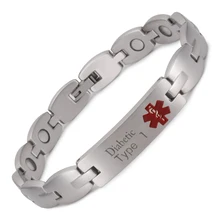 Магнитный медицинский браслет для диабетиков 1 типа из нержавеющей стали, для мужчин и женщин, 21,5 см(регулируемый), 10 мм