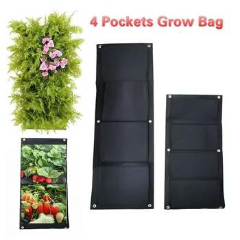 

Wall Hanging Planting Bags 4 Pockets Grow Bag Planter Vertical Garden Vegetable Bag Seedling Planter Growing Bags Home Supplies