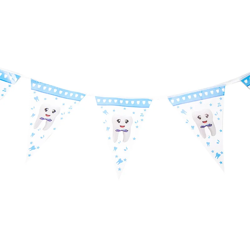 Голубая девочка мальчик Мой первый зуб тема Декоративная скатерть для вечеринки бумажная чашка тарелка Беби Шауэр детский для празднования первого дня рождения поставки - Цвет: 1set Banner