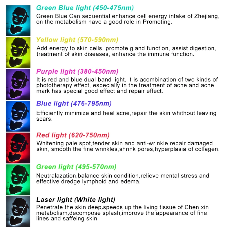 Comprar 7 colores luz LED máscara Facial con cuello rejuvenecimiento de la piel tratamiento cuidado Facial belleza Anti acné terapia blanqueamiento instrumento
