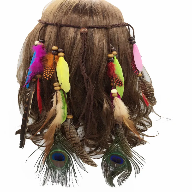 Bohemian Style Indian Feather Headband Headdress Hair Rope Headwear Tribal  Hippie Handmade Hair Accessories For Women 41 - Headband - AliExpress