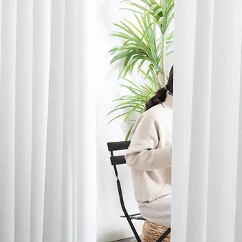 

Tulle Curtains for Living Room Bedroom Solid Linen Fabric Sheer Curtain for Kitchen Thick Voile Window Treatment Blinds Drapes
