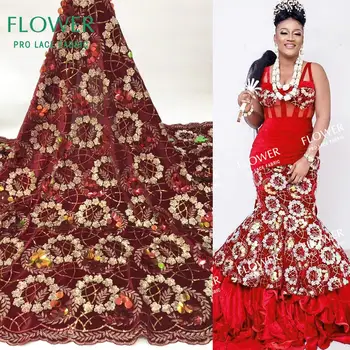 

African Velvet Lace Fabrics With Big Sequins 202 Nigeria Sequined Embroidered Velvet Lace Guinea Women Bride Wedding Dress Laces