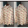 Ladies Cherry Print Silk 100% Lapel Long Sleeve Blouse Shirt Top 1