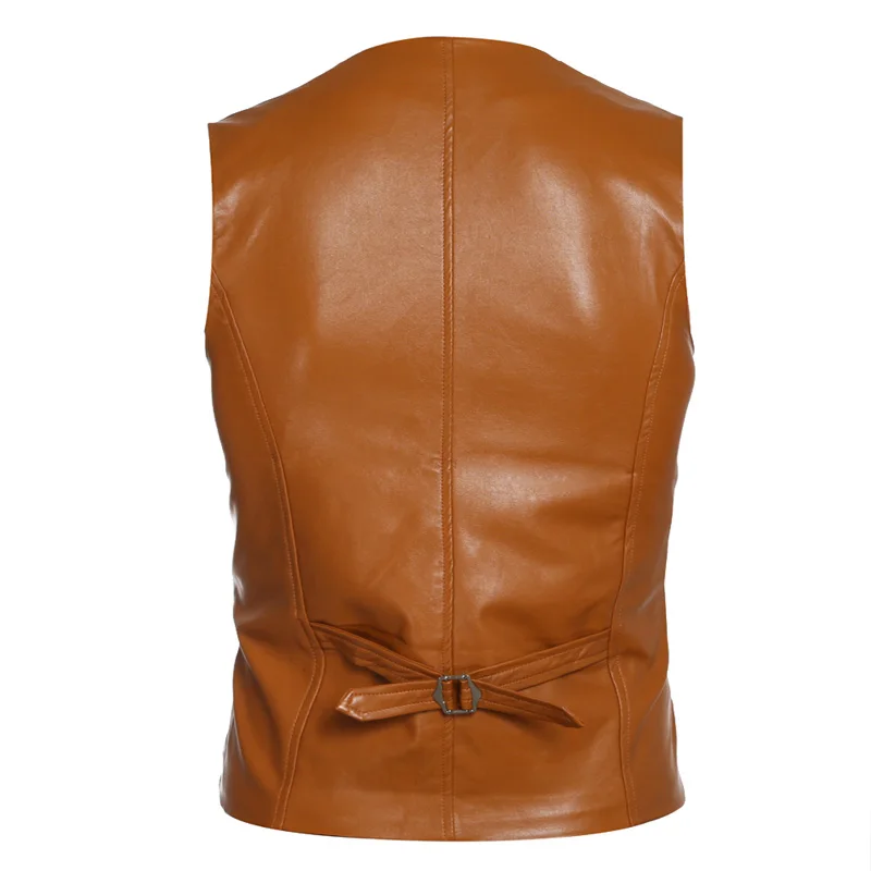 EBay Spring And Autumn New Style Simple Men-Style Retro Fake Two-Piece Design Casual Slim Fit Leather Waistcoat Coat