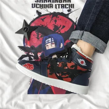 

Men Cartoon Shoes Winter Plus velvet Sneaker For Men high top Comfortable Itachi Uchiha Pattern Men Fashoin Shoes