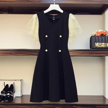 

plus size women summer dress 2020 short sleeve V neck mesh patchwork button mini dress women casual a line short dress vestido
