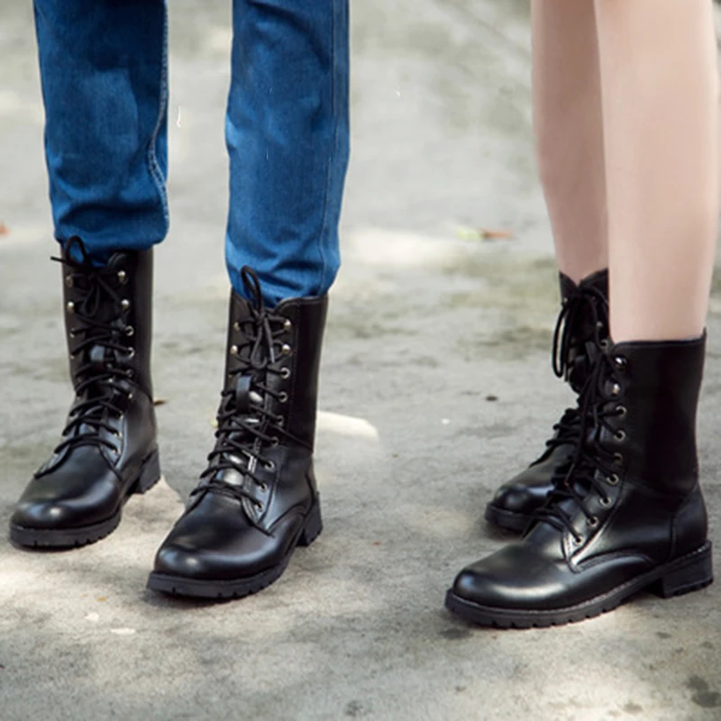 

High Quality PU Leather Lace Up Rivets Thick Heel Ankle Boots Spring Autumn Shoes Women Fashion Women Boots Martin Boots TR91444