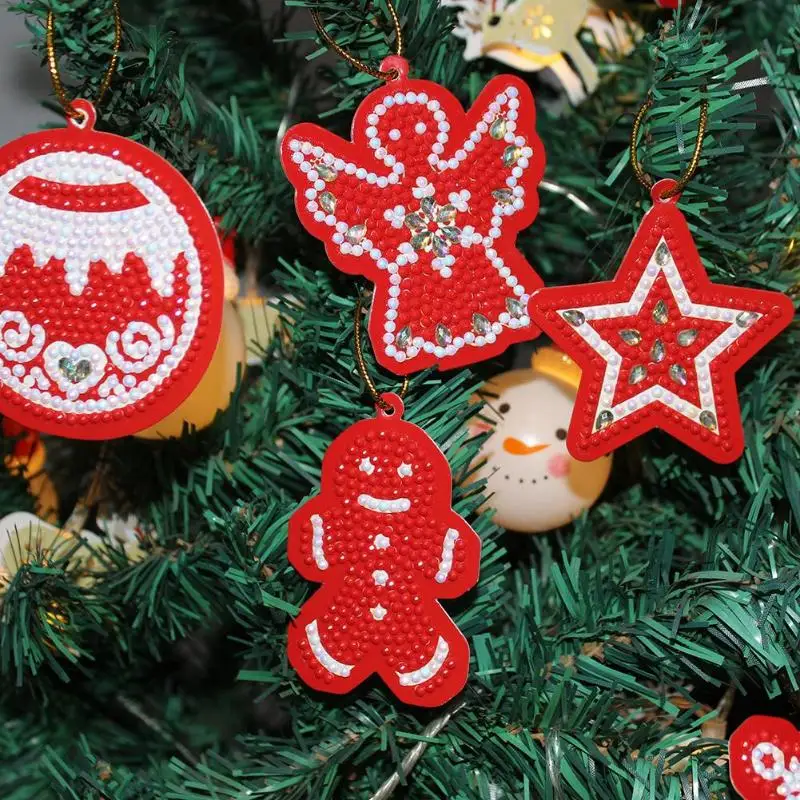 10PCS Resin Full Drill 5D Diamond Painting Cardboard Christmas Tree Hanging Pendant DIY Cross Stitch Embroidery Xmas Ornament
