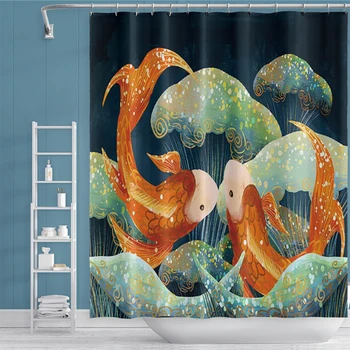 

Laeacco Cartoon Carp Printed Fashion Shower Curtain Bathroom Waterproof Polyester Bath Screen Bohemian Bathroom Decor Large Size