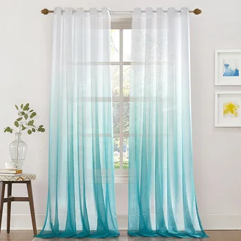 

1 Panel European Style Simple Printing Gradient Transparent Curtain Living Bedroom Balcony Gauze Curtain Home Decoration