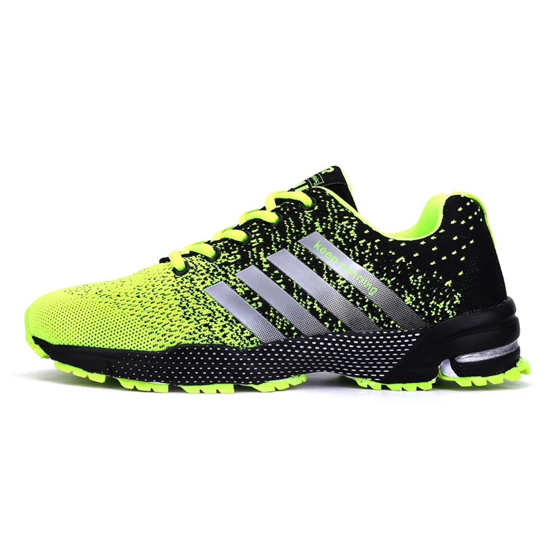 green Женская обувь для бега, дышащие женские кроссовки Flyknit, мужские брендовые Нескользящие повседневные спортивные кроссовки, полосатая обувь для влюбленных, Размеры 35-46 - Цвет: green