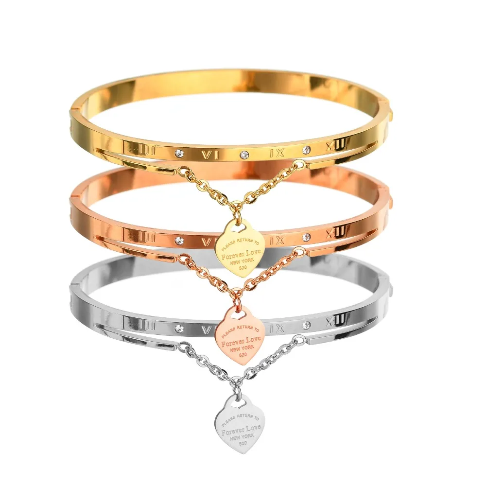 Модный CZ камень сердце бренд браслет с буквами для женщин нержавеющая сталь Золото навсегда любовь пара браслет Подарок на годовщину