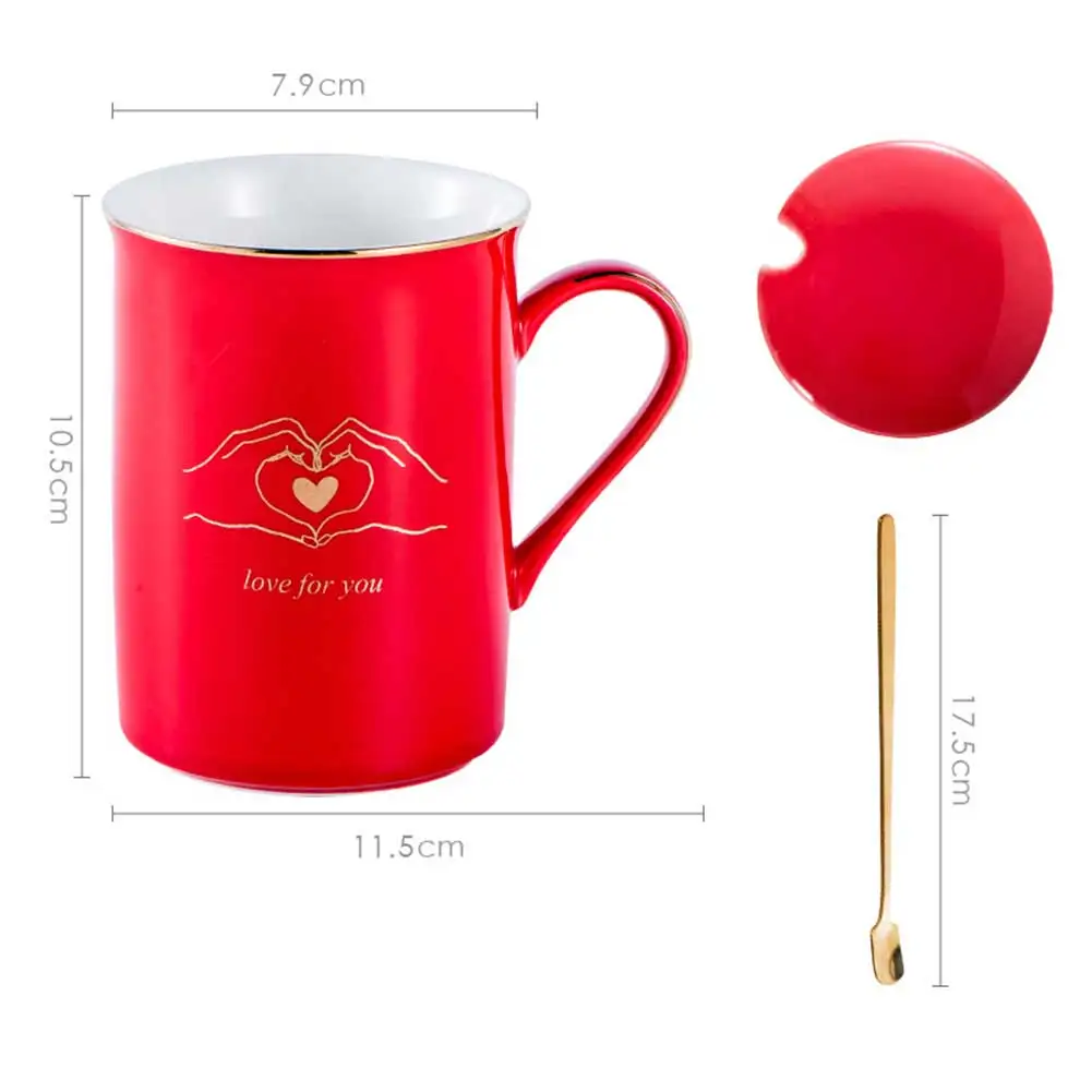 red Керамическая кружка для питья кофе Вода напитки Кружка Чашка с Ложка Крышка JS22 - Цвет: red