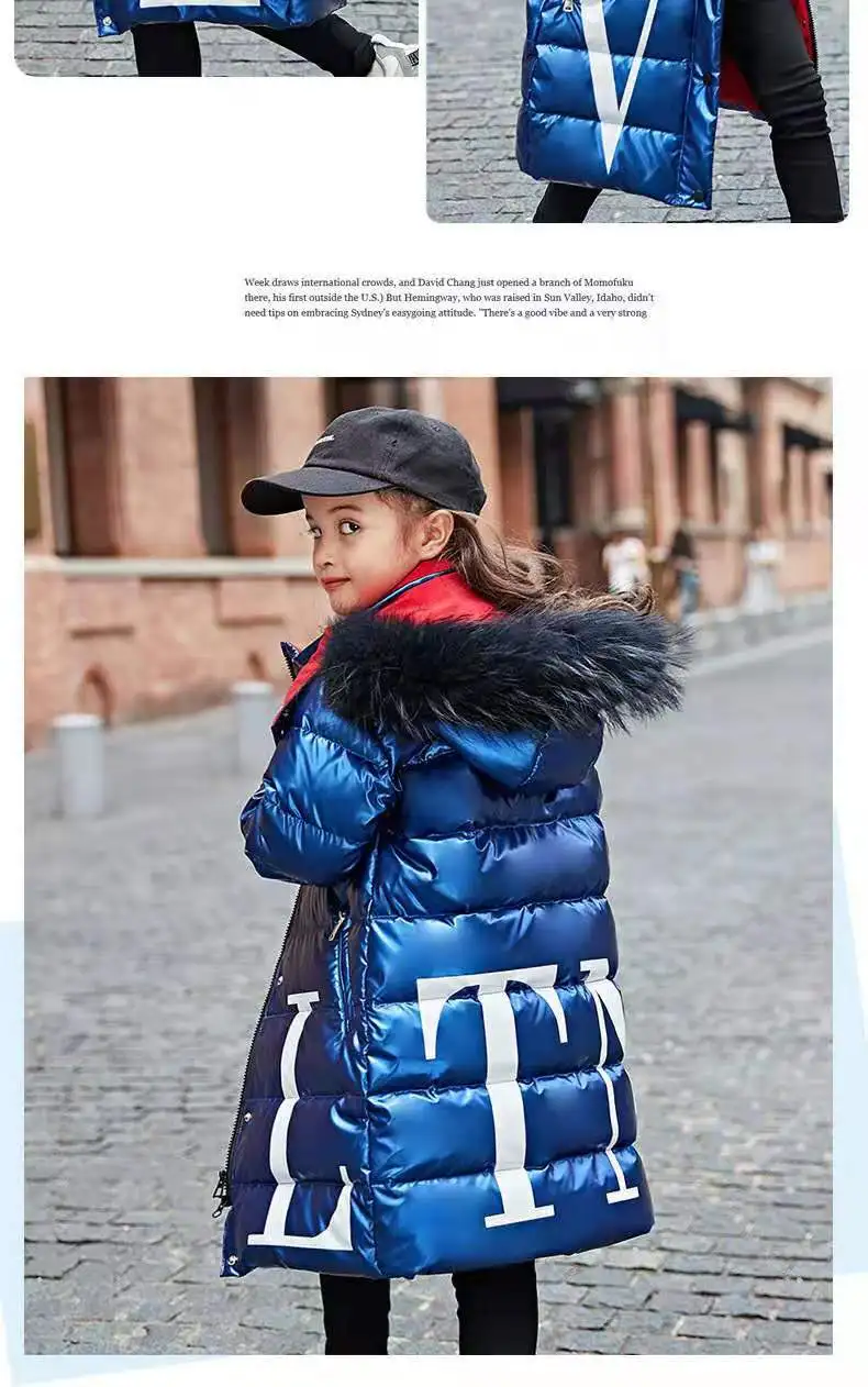 New Children Winter Warm down Jackets Girls& Boys Outerwear Coat Waterproof Parka Clothes Hooded Long-30 Degrees Coats For Kid