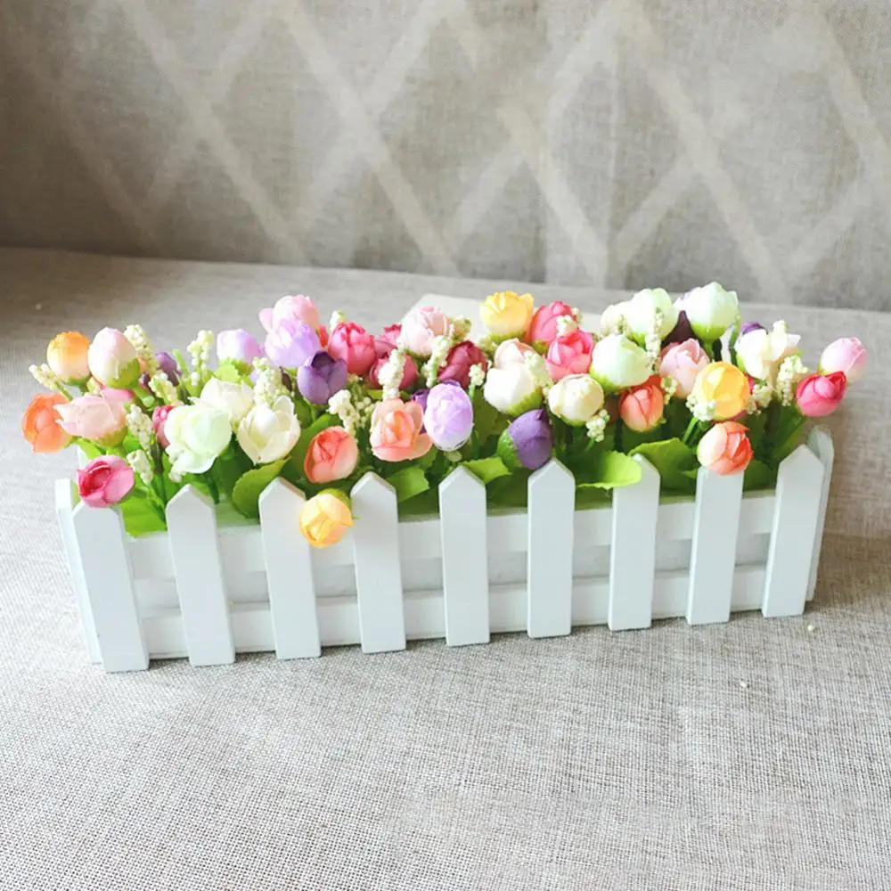 

Artificial Flower Arrangement Wooden Flower Pot Fence Plant Basket Container Planter Home Garden Wedding Decor