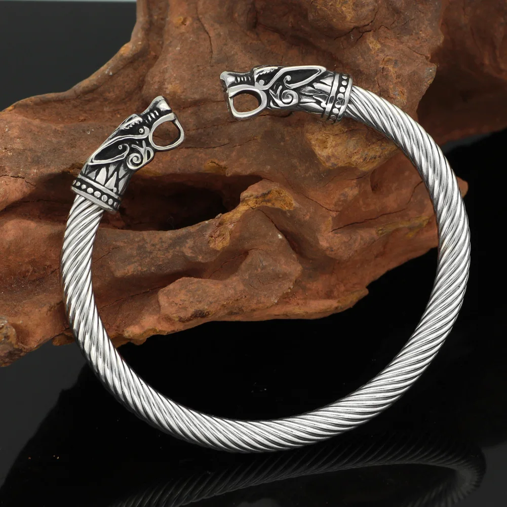 Nordic Viking Norse Dragon Scandinavian Bracelet Men Wristband Cuff Bracelets with valknut gift bag