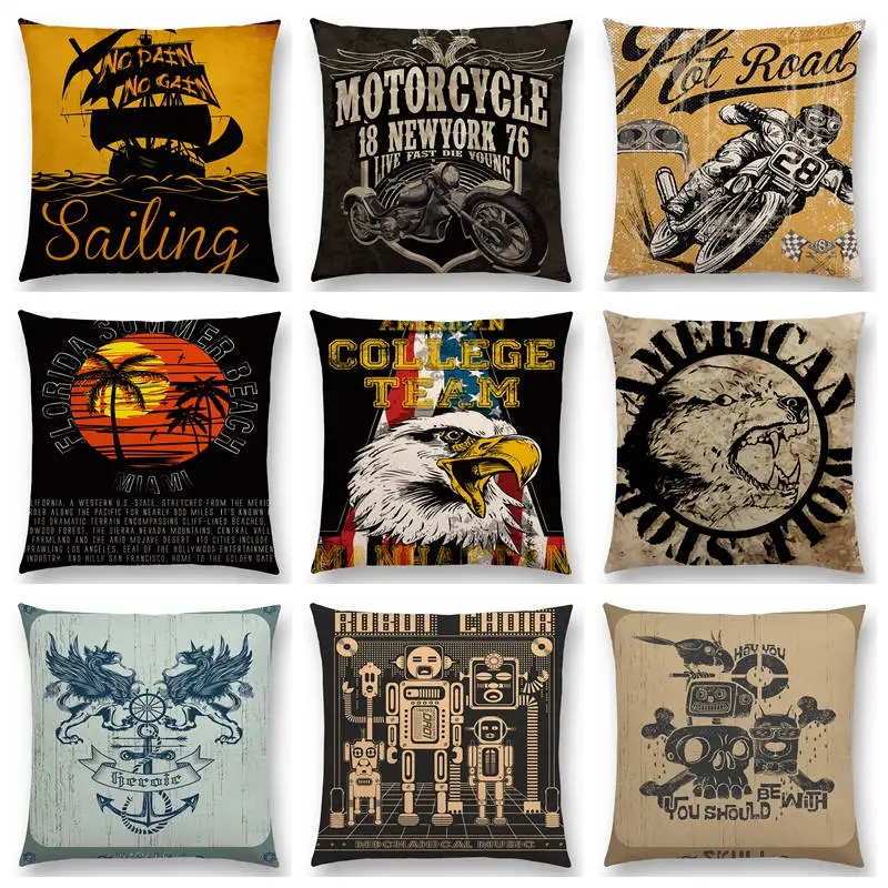 Sailing Ship Motorcycle Gun Eagle Guitar Skull Anchor Shark Surfing Deer Punk Retro Rock Cushion Cover Beautiful Pillow Case | Дом и сад