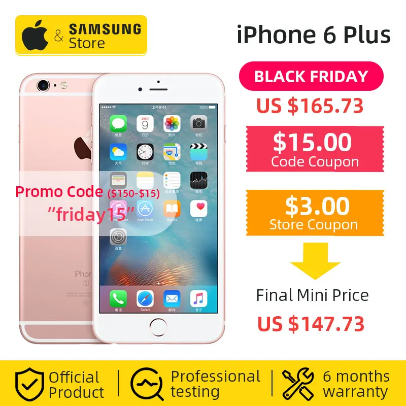 

Unlocked Apple iPhone 6 Plus 16/64GB ROM 5.5 inch 1080P Display Dual Core 1.4GHz 8.0 MP Camera 3G WCDMA 4G LTE Used Mobile phone