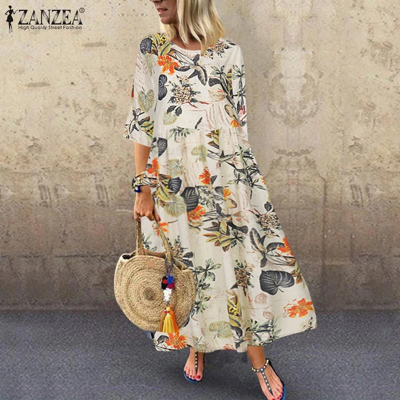 Best New 2022 Autumn Summer ZANZEA Pleated Dress Women Vintage Vestidos ...