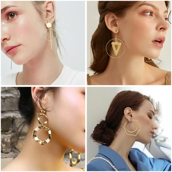 

X&P New Fashion Round Drop Korean Circle Earrings Statement Round Hollow Golden Dangle Earring For Women Wedding 2020 Jewelry