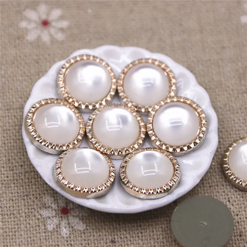 Golden color Ivory pearl Button Resin Flatback Simulated pearl Buttons Home  Garden Crafts Cabochon Scrapbooking