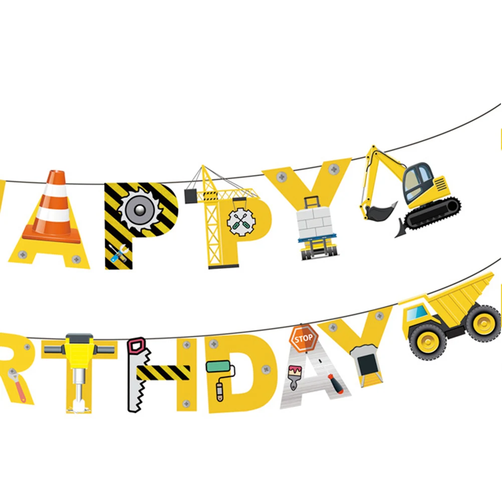 Kids Happy Birthday Banner Construction Project Themed Banner
