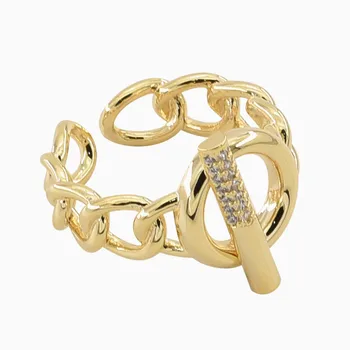 

New Design One-button Chain Hollow Open Rings For Women Girls Gold Color Rhinestone Hip Hop Finger Rings Simple Jewelry