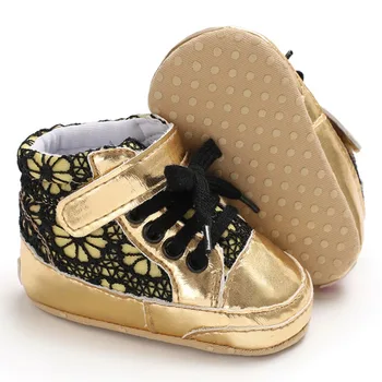 

2020 Baby Girls Autumn First Walkers PU Patchwork Shoes Soft Home Walking Crib Toddler Non-slip First Walkers Sports Sneakers