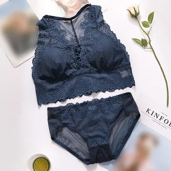 

Women Lace Undearwear Set Tube Top Wrapped Chest Sexy Cross X-shaped Hollow Vest Pad Removable Bra Set